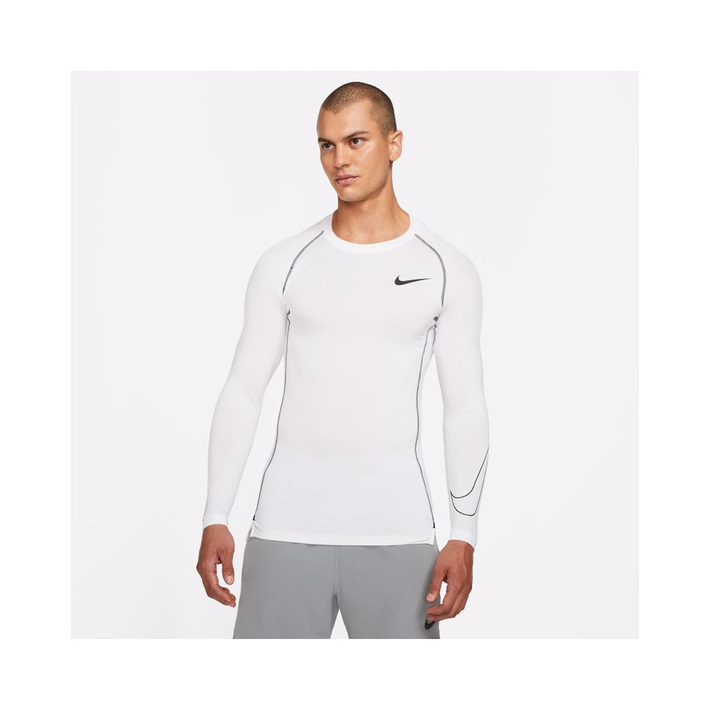 Nike Pro Dri-FIT Slim-Fit LS Shirt, White/Black, Nike