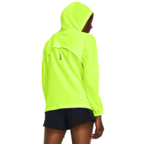 UA Women's OutRun The Storm Jacket, High Vis Yellow/Reflective, Under